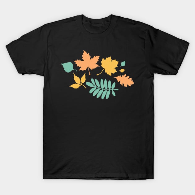 Sunny Autumn Pastel Leaves Pattern T-Shirt by XOOXOO